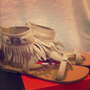 G by Guess light natural fabric fringe sandal